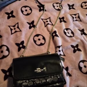 Coach Patent Leather Chain Crossbody Bag in Black